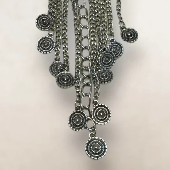 Southwestern Bohemian Bib Statement Necklace Faux Turquoise and Silver-Tone - Picture 9 of 10